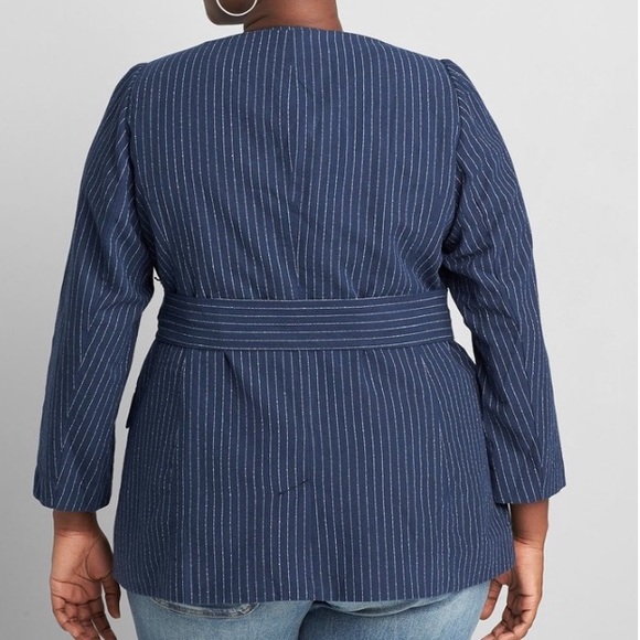 Lane Bryant NWT Linen Blend Dark Blue Striped Blazer women's size 24 - Picture 3 of 11